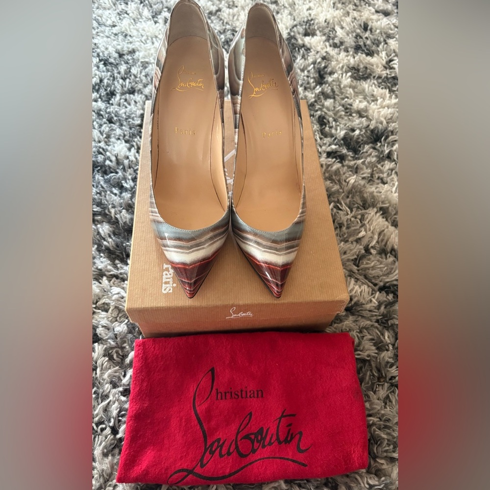 Christian Louboutin Striped Pointed Toe Heels